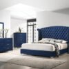 Melody Queen Wingback Upholstered Bed Pacific Blue